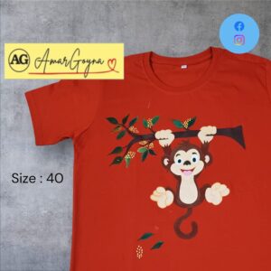 Hand painted T-shirt with Funny Monkey hanging from branch - Image 2