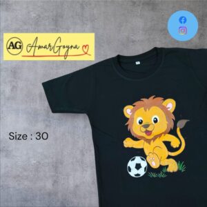 Hand painted T-shirt with Lion playing football - Image 1