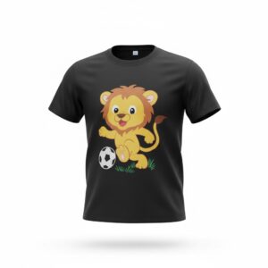 Hand painted T-shirt with Lion playing football - Image 2