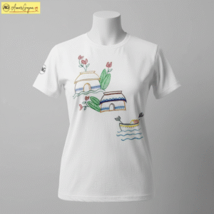 Hand Painted T-shirt Tribal Village - Image 3